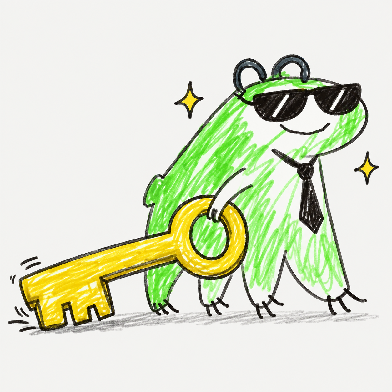 Key Frog dragging an oversized gold key